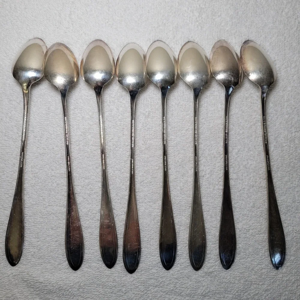 Wm.‎ A. Rogers Oneida Memory Silverplate Iced Tea Spoons Set of 8 Art Deco 1937